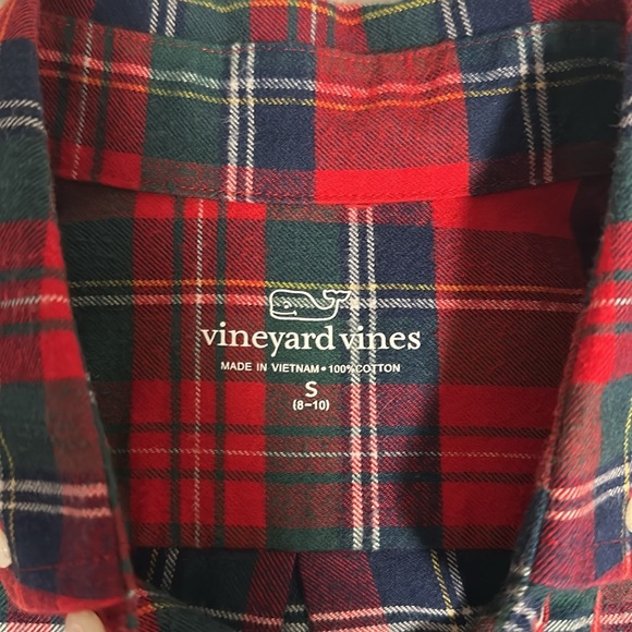 Vineyard Vines Merry Plaid Boys Button Down tartan flannel Christmas whale shirt - Picture 3 of 5